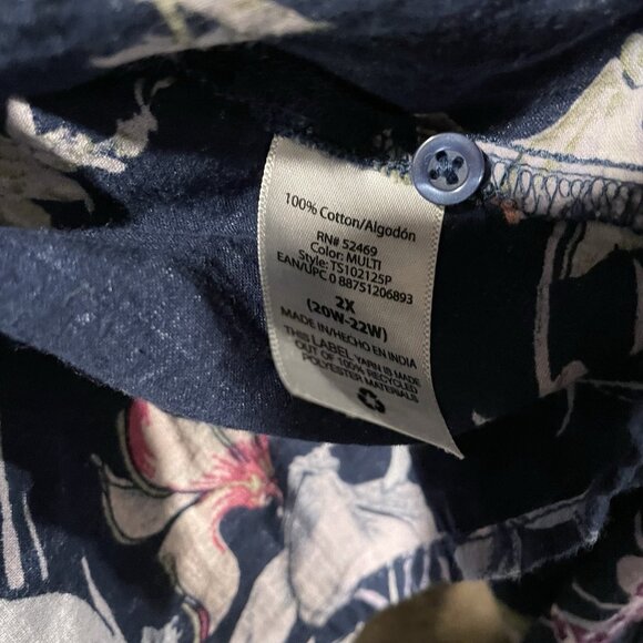 Terra & Sky Shirt Women's 2X Plus Square Neck Navy Blue Floral Tunic Blouse Top - Picture 4 of 7